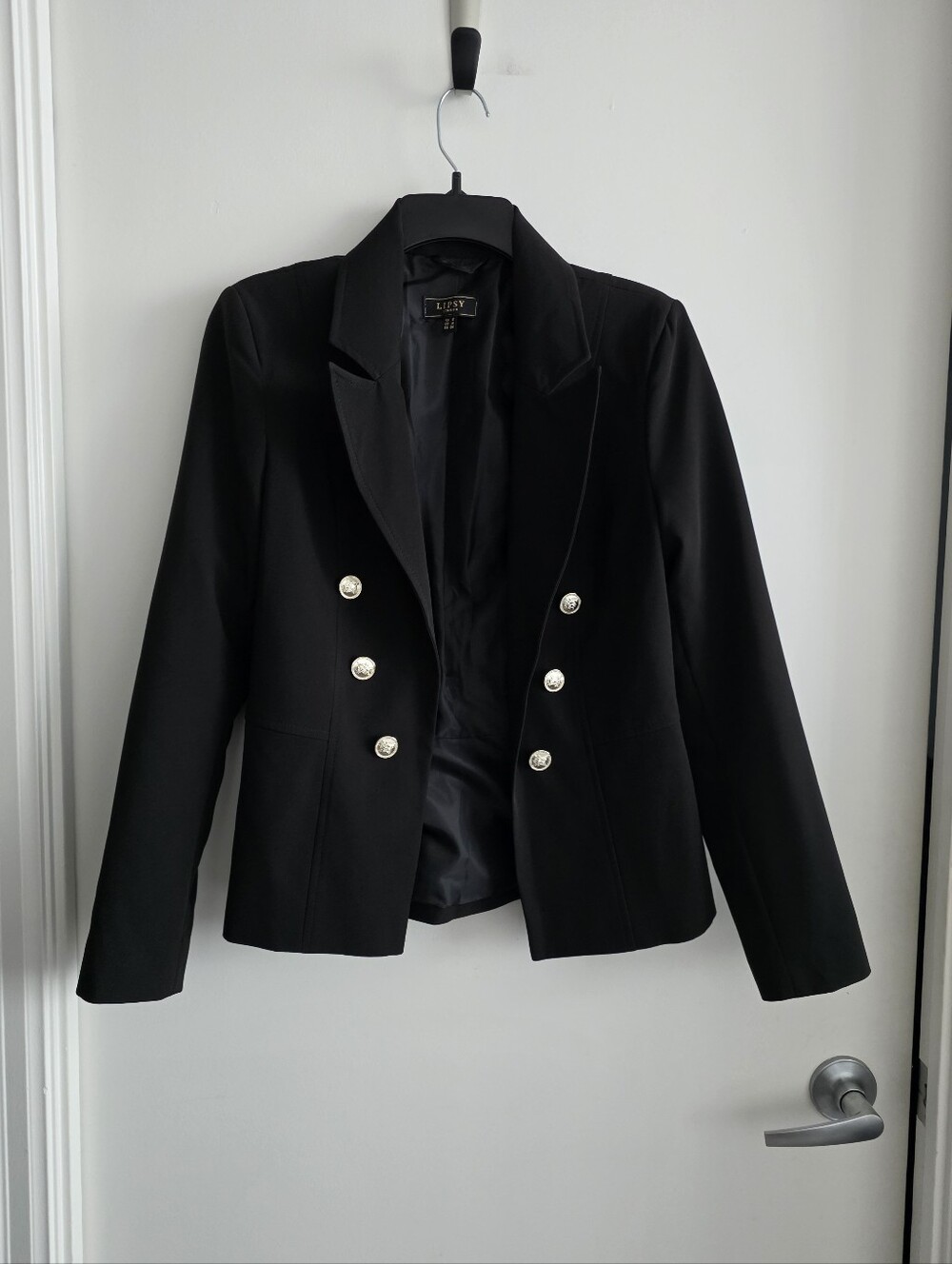 NWT Lipsy Black Double-Breasted Blazer with Gold Buttons Sz 4